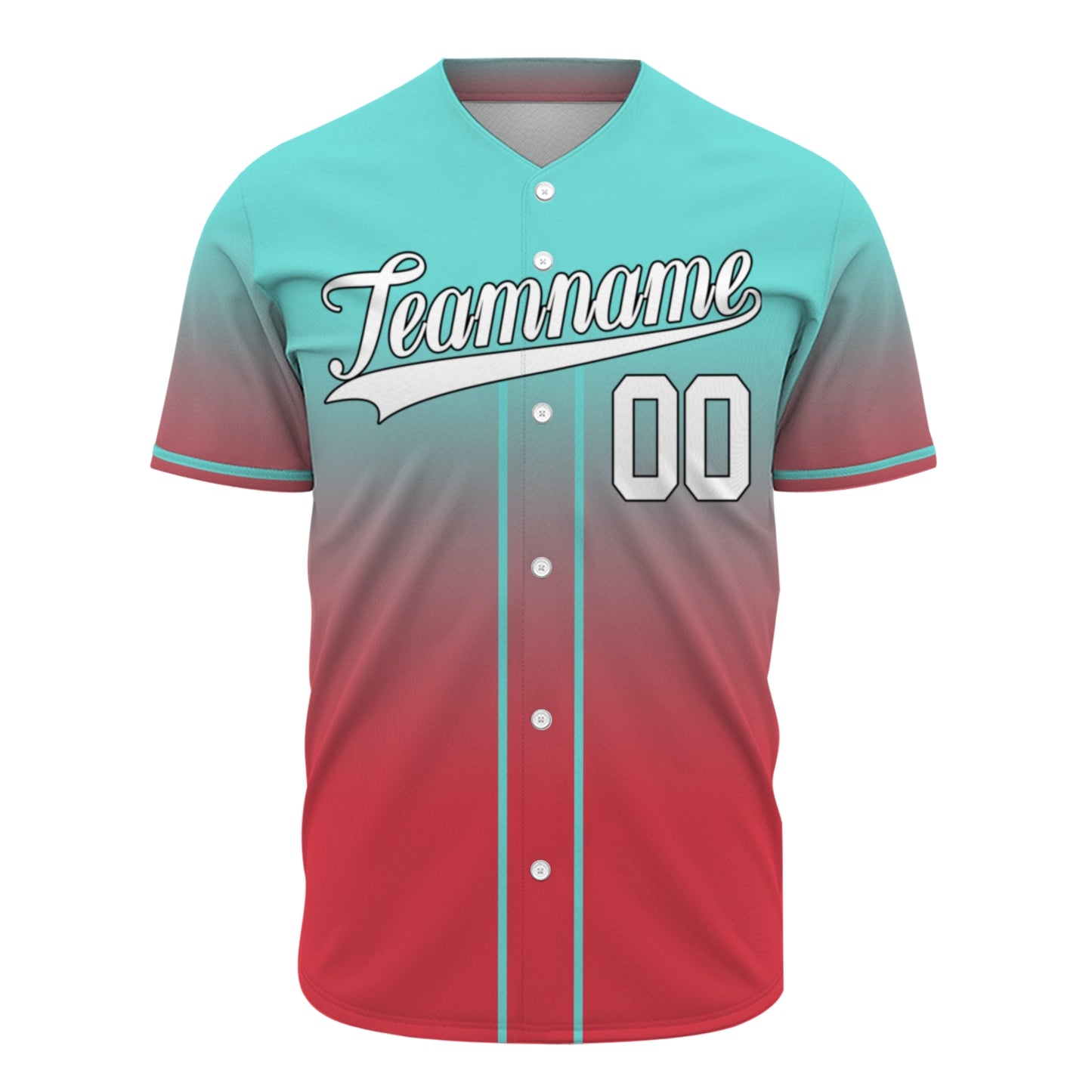 Custom Baseball Jersey - Personalized Gradient Shirt with Teal & Red Design - Full Sublimation