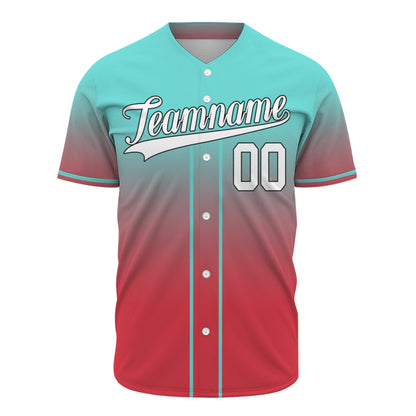 Custom Baseball Jersey - Personalized Gradient Shirt with Teal & Red Design - Full Sublimation