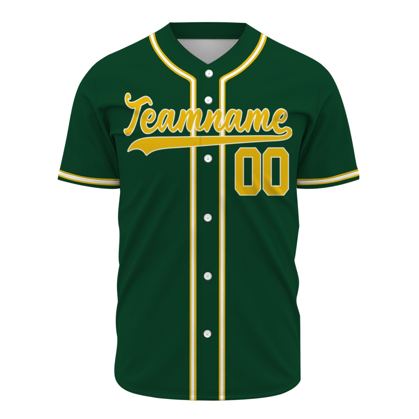 Custom Baseball Jersey - Personalized Green Shirt with Gold & White Piping - Full Sublimation
