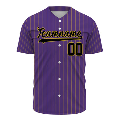 Custom Baseball Jersey - Personalized Purple Shirt with Gold Pinstripes - Full Sublimation