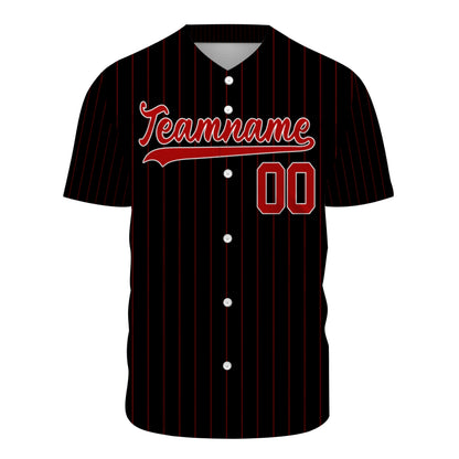 Custom Baseball Jersey - Personalized Black Shirt with Red Pinstripes - Full Sublimation