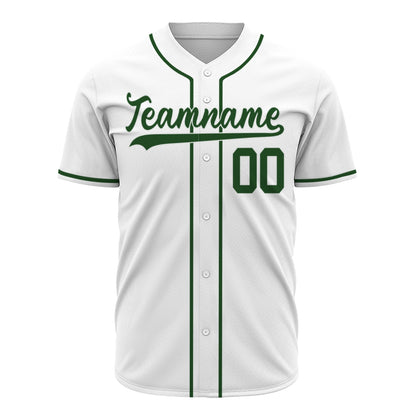 Custom Baseball Jersey - Personalized White Shirt with Green Trim - Full Sublimation for Men Women- Personalized Team Sportswear printed or Stitched Name Number (Size S-8XL)