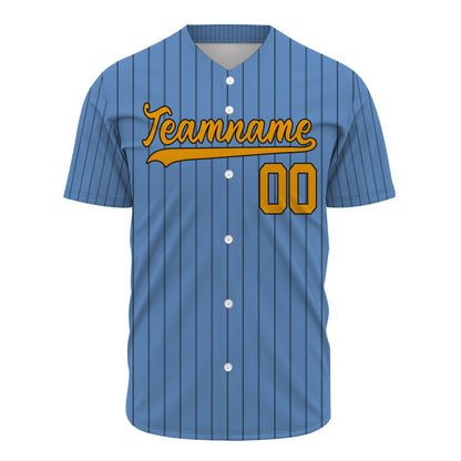 Custom Baseball Jersey - Light Blue Shirt with Pinstripes & Custom Orange Graphics