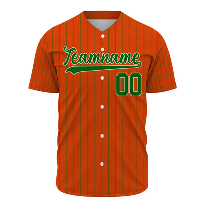 Custom Baseball Jersey - Personalized Orange Shirt with Pinstripes & Green Graphics