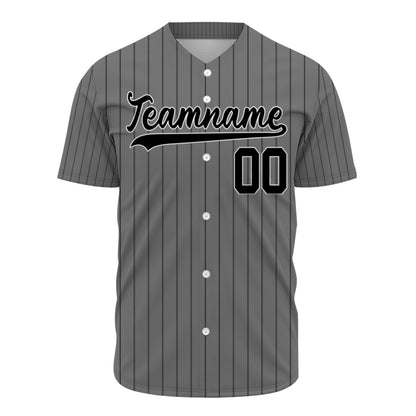 Custom Baseball Jersey - Personalized Grey Shirt with Dark Pinstripes - Full Sublimation