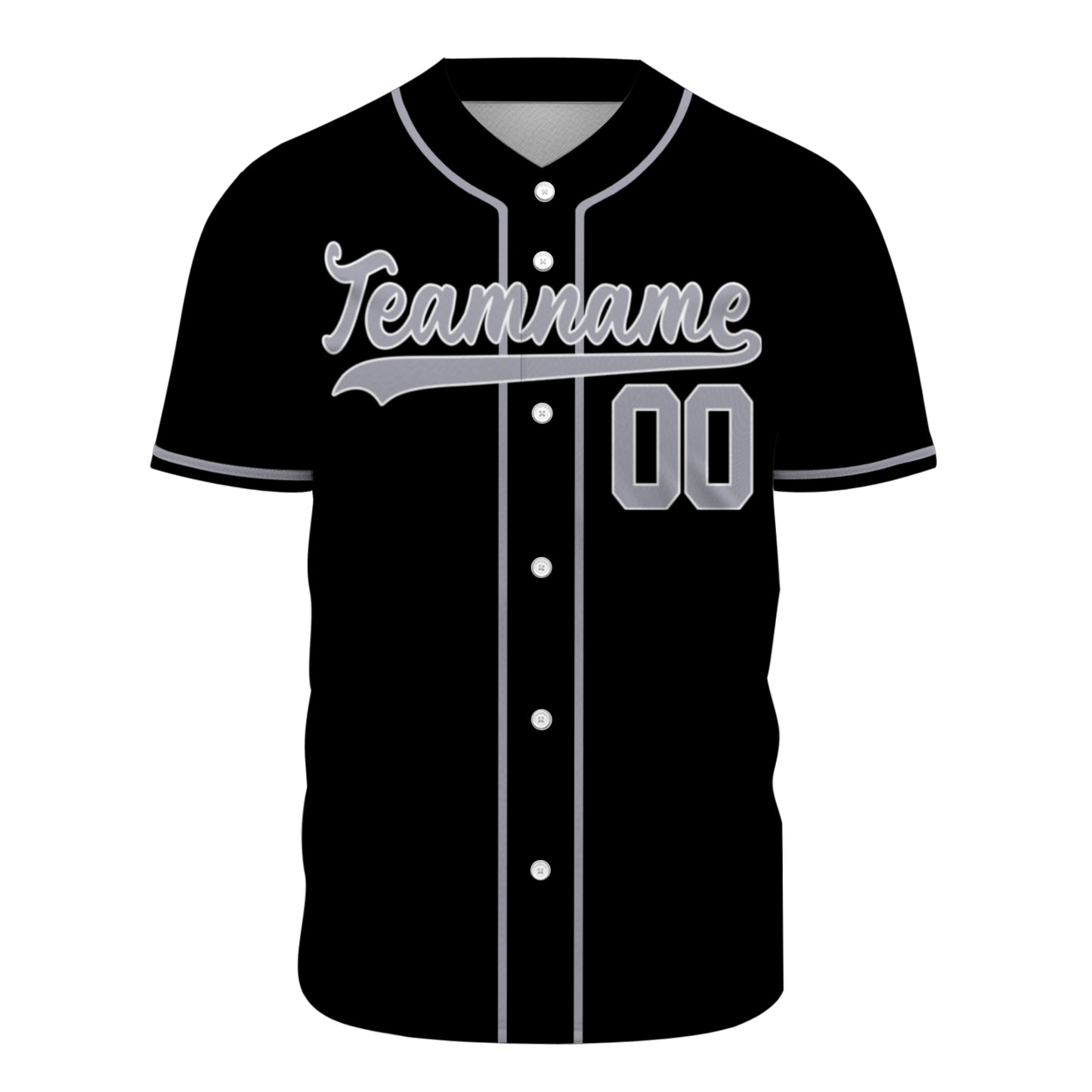 Custom Baseball Jersey - Personalized Black Shirt with Silver-Grey Piping - Full Sublimation