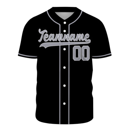 Custom Baseball Jersey - Personalized Black Shirt with Silver-Grey Piping - Full Sublimation