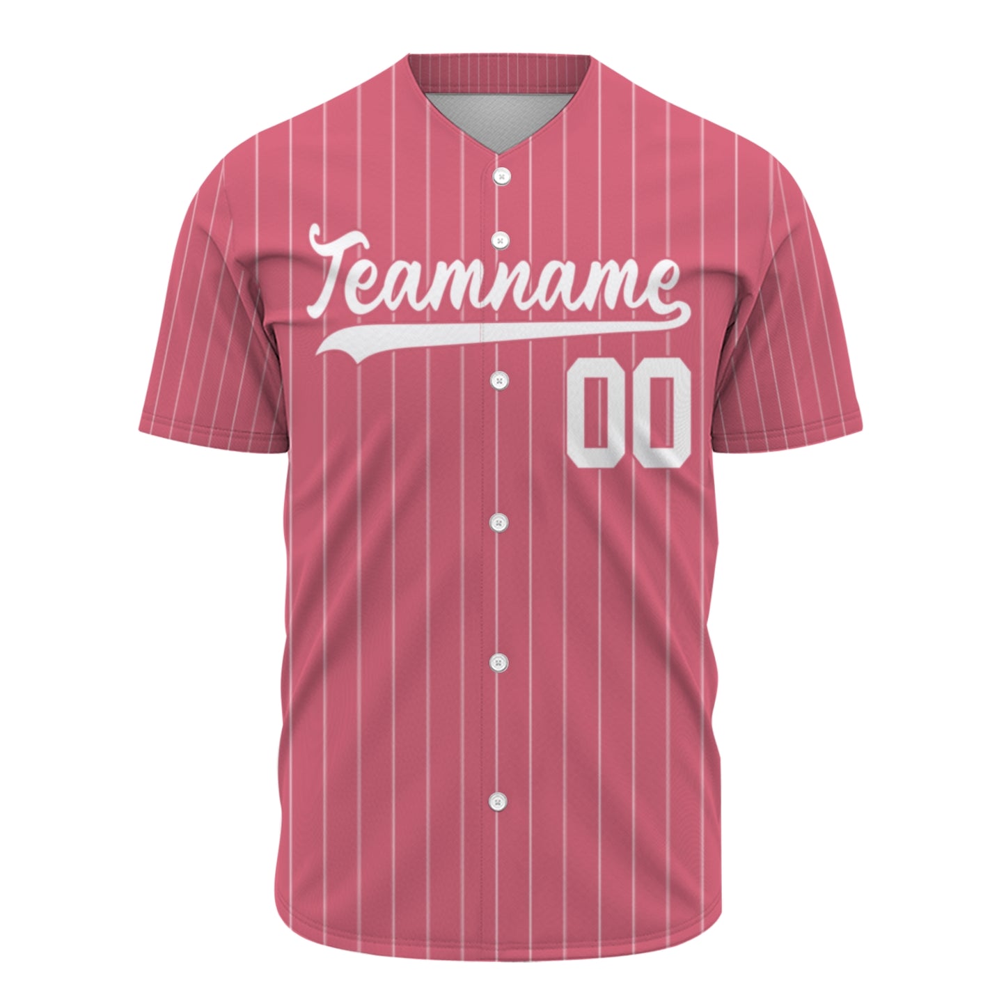 Custom Baseball Jersey - Personalized Rose Red Shirt with White Pinstripes - Full Sublimation
