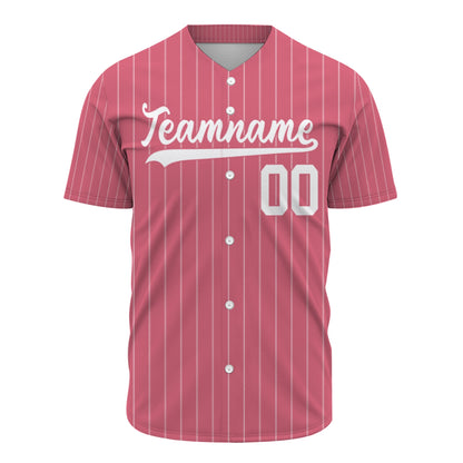 Custom Baseball Jersey - Personalized Rose Red Shirt with White Pinstripes - Full Sublimation
