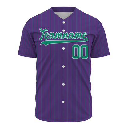Custom Baseball Jersey - Personalized Purple Shirt with Pinstripes & Green Graphics