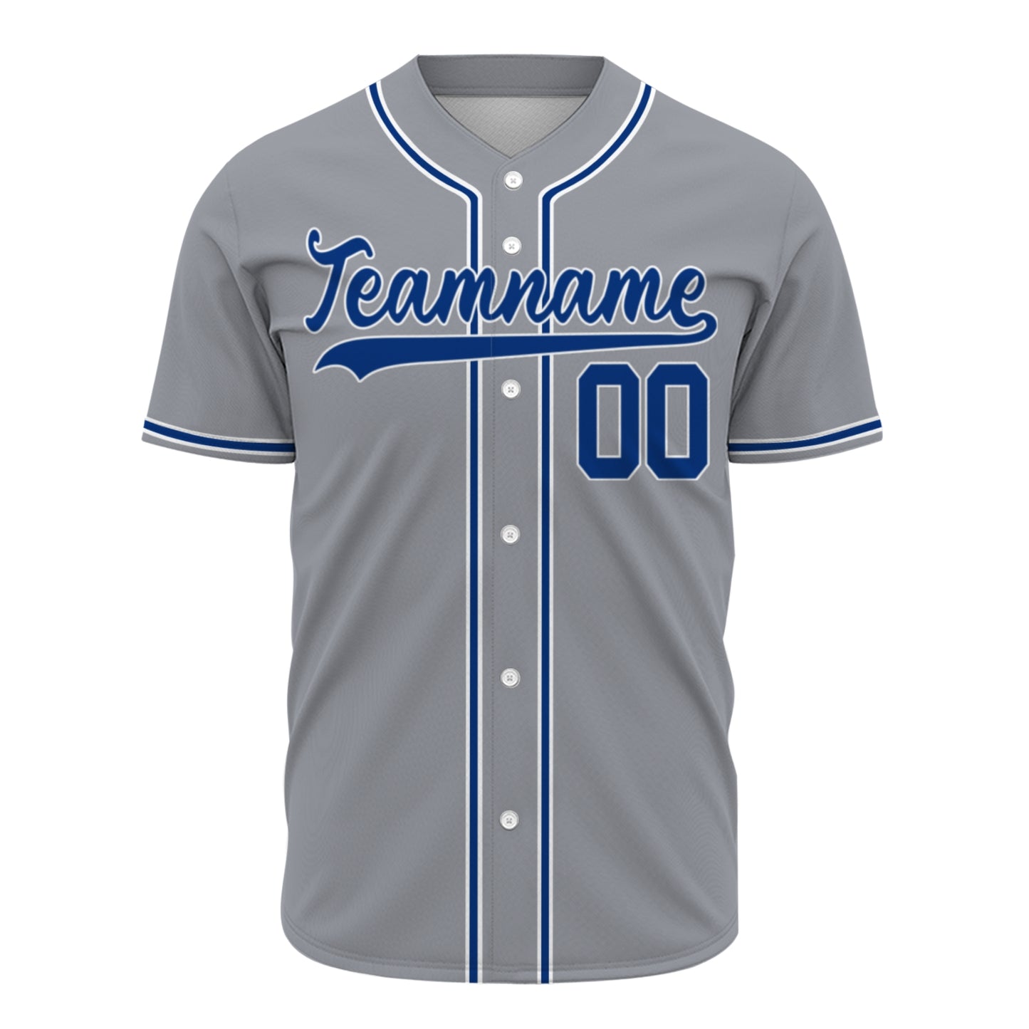 Custom Baseball Jersey - Personalized Grey Shirt with Navy & White Piping - Full Sublimation