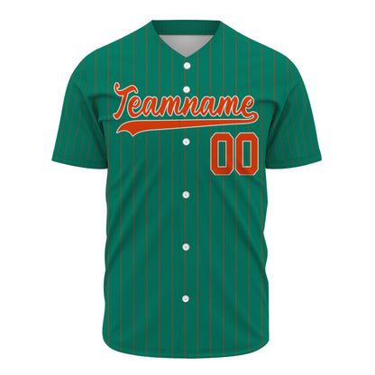 Custom Baseball Jersey - Personalized Green Shirt with Pinstripes & Orange Details