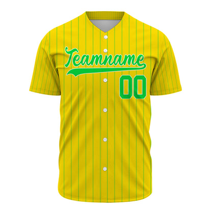 Custom Baseball Jersey - Personalized Yellow Shirt with Green Pinstripes & Graphics