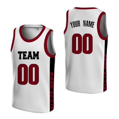 Custom Basketball Jersey - Personalized White Tank Top with Maroon Trim - Full Sublimation
