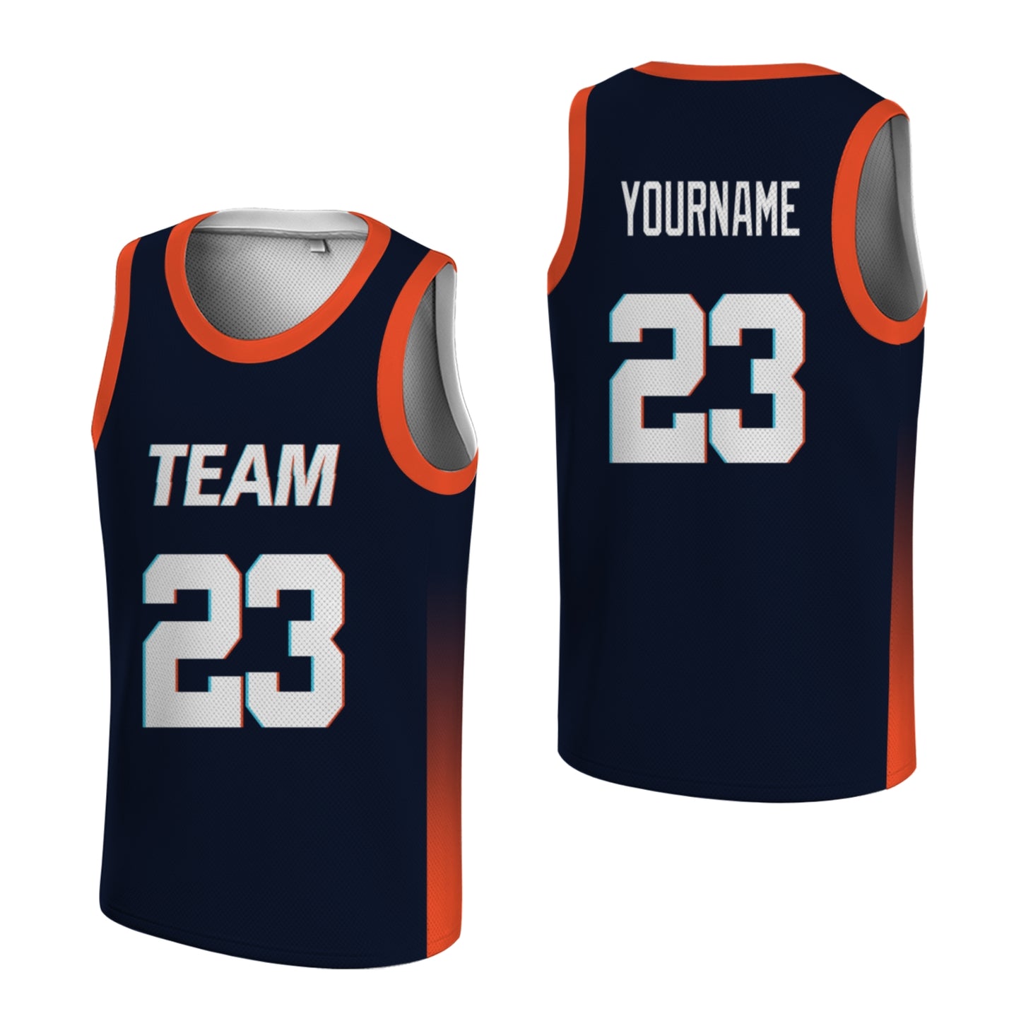 Custom Basketball Jersey - Personalized Navy Blue Tank Top with Orange Gradient - Full Sublimation