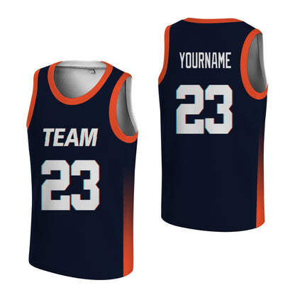 Custom Basketball Jersey - Personalized Navy Blue Tank Top with Orange Gradient - Full Sublimation