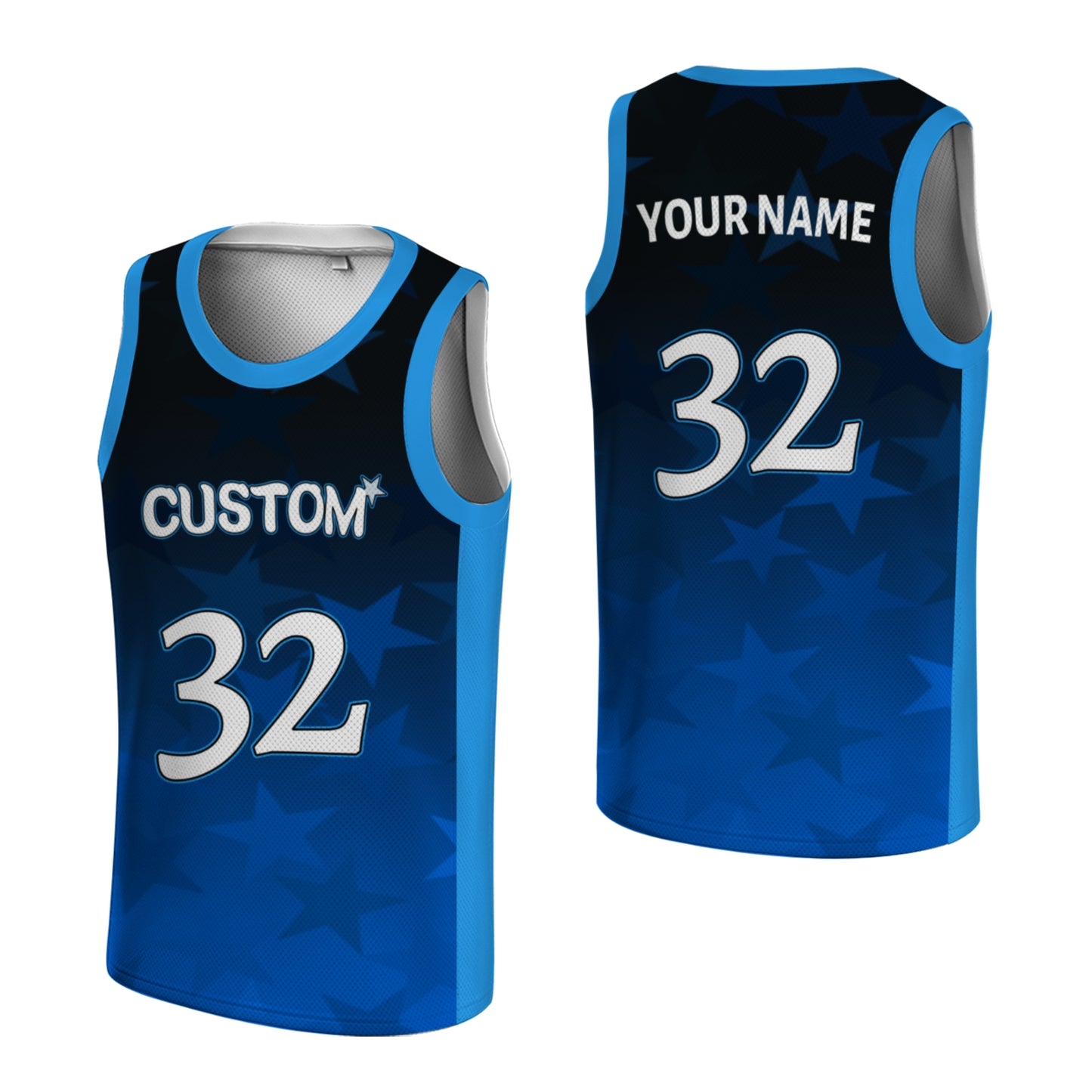 Custom Basketball Jersey - Personalized Blue Gradient Tank Top with Star Print - Full Sublimation
