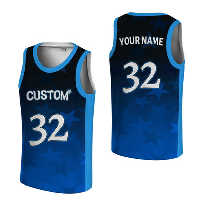 Custom Basketball Jersey - Personalized Blue Gradient Tank Top with Star Print - Full Sublimation
