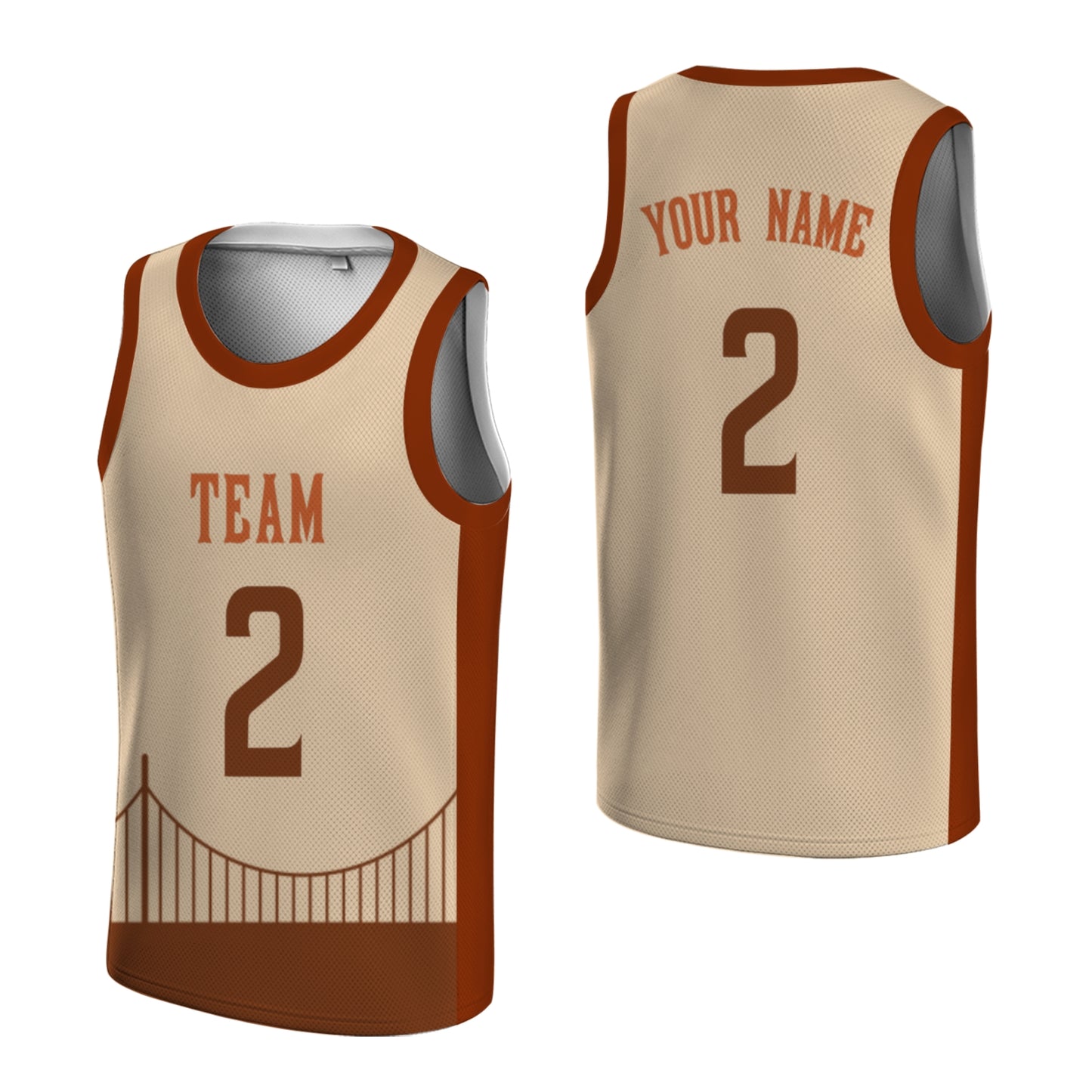 Custom Basketball Jersey - Personalized Cream & Brown Bridge Graphic Uniform - Full Sublimation
