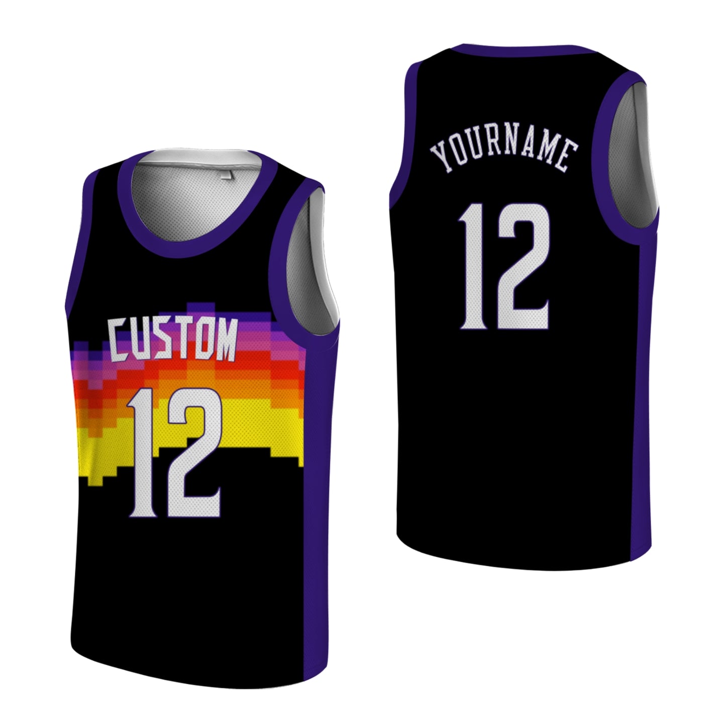 Custom Basketball Jersey - Personalized Pixel Art Sunset Design - Full Sublimation Tank Top