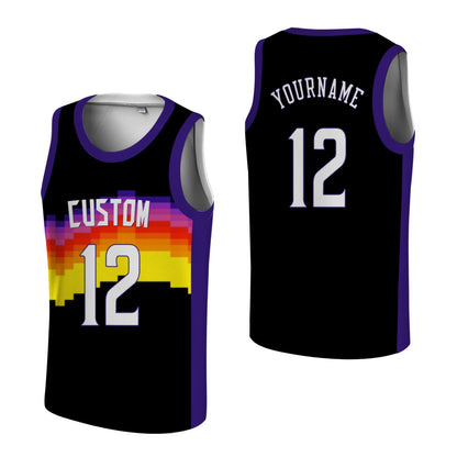 Custom Basketball Jersey - Personalized Pixel Art Sunset Design - Full Sublimation Tank Top