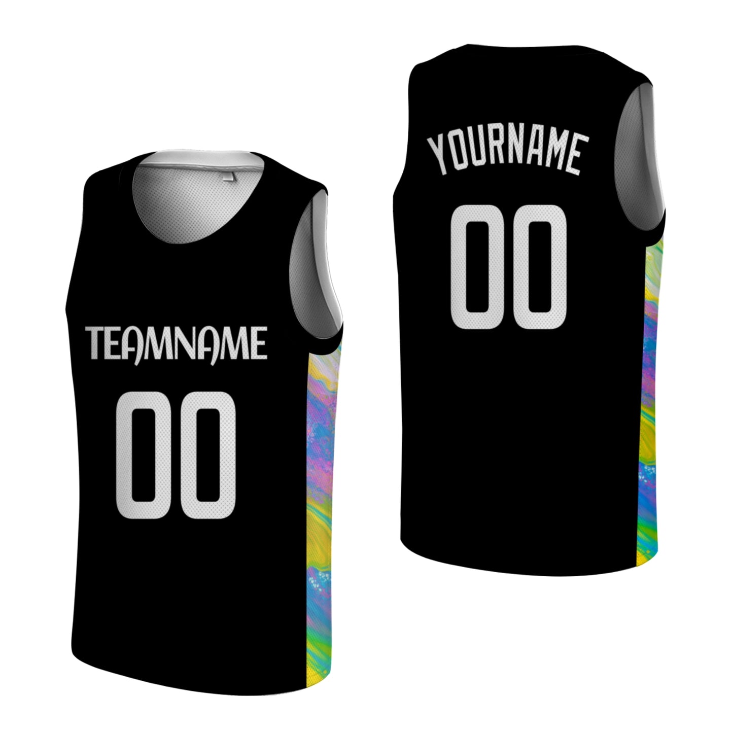 Custom Blue Basketball Jersey - Multi-Stripe Side Panel Design - Professional Team Uniform