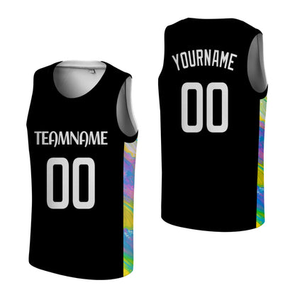 Custom Blue Basketball Jersey - Multi-Stripe Side Panel Design - Professional Team Uniform