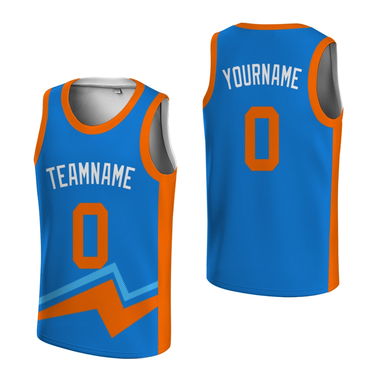 Custom Basketball Jersey - Personalized Blue Tank Top with Orange Bolt Graphic - Full Sublimation