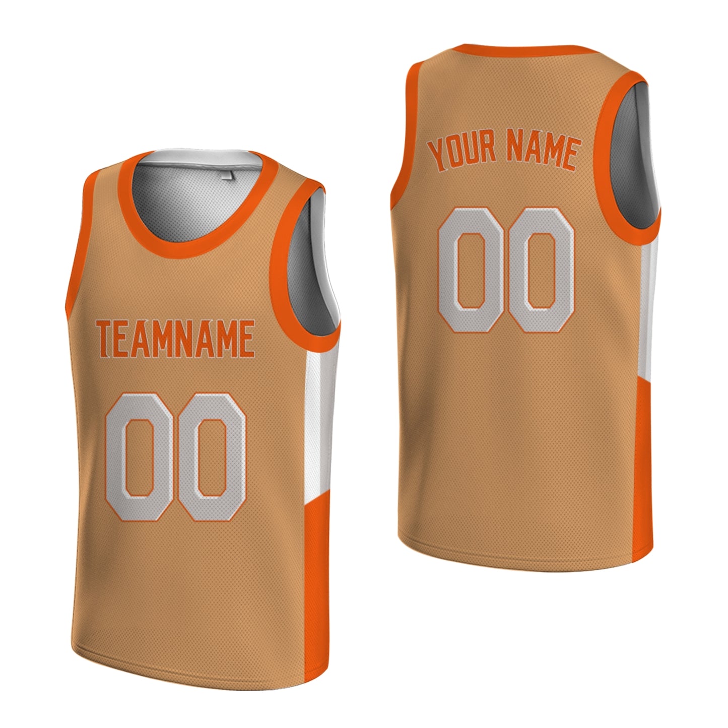 Custom Basketball Jersey - Personalized Tan Tank Top with Orange Trim - Full Sublimation