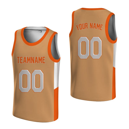 Custom Basketball Jersey - Personalized Tan Tank Top with Orange Trim - Full Sublimation