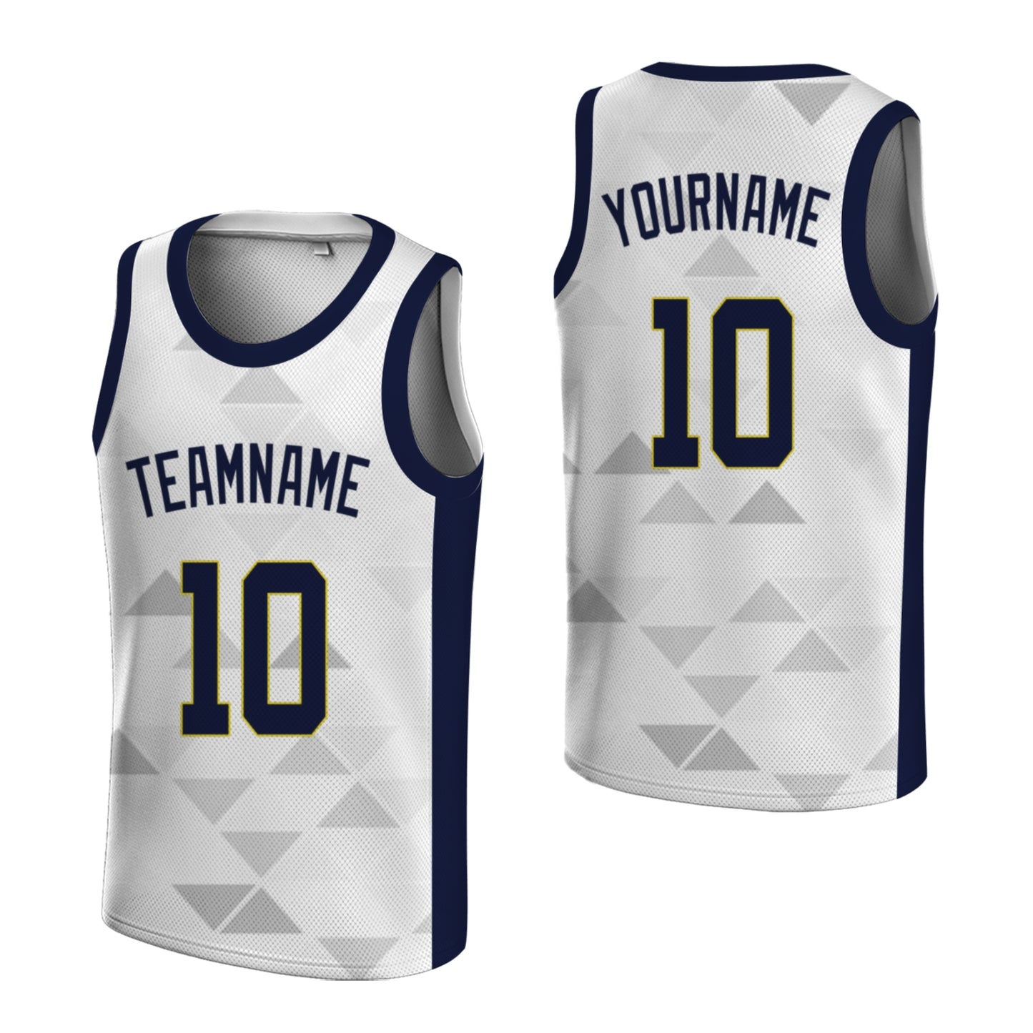 Custom Basketball Jersey - Personalized White Tank Top with Geometric Triangle Pattern - Full Sublimation
