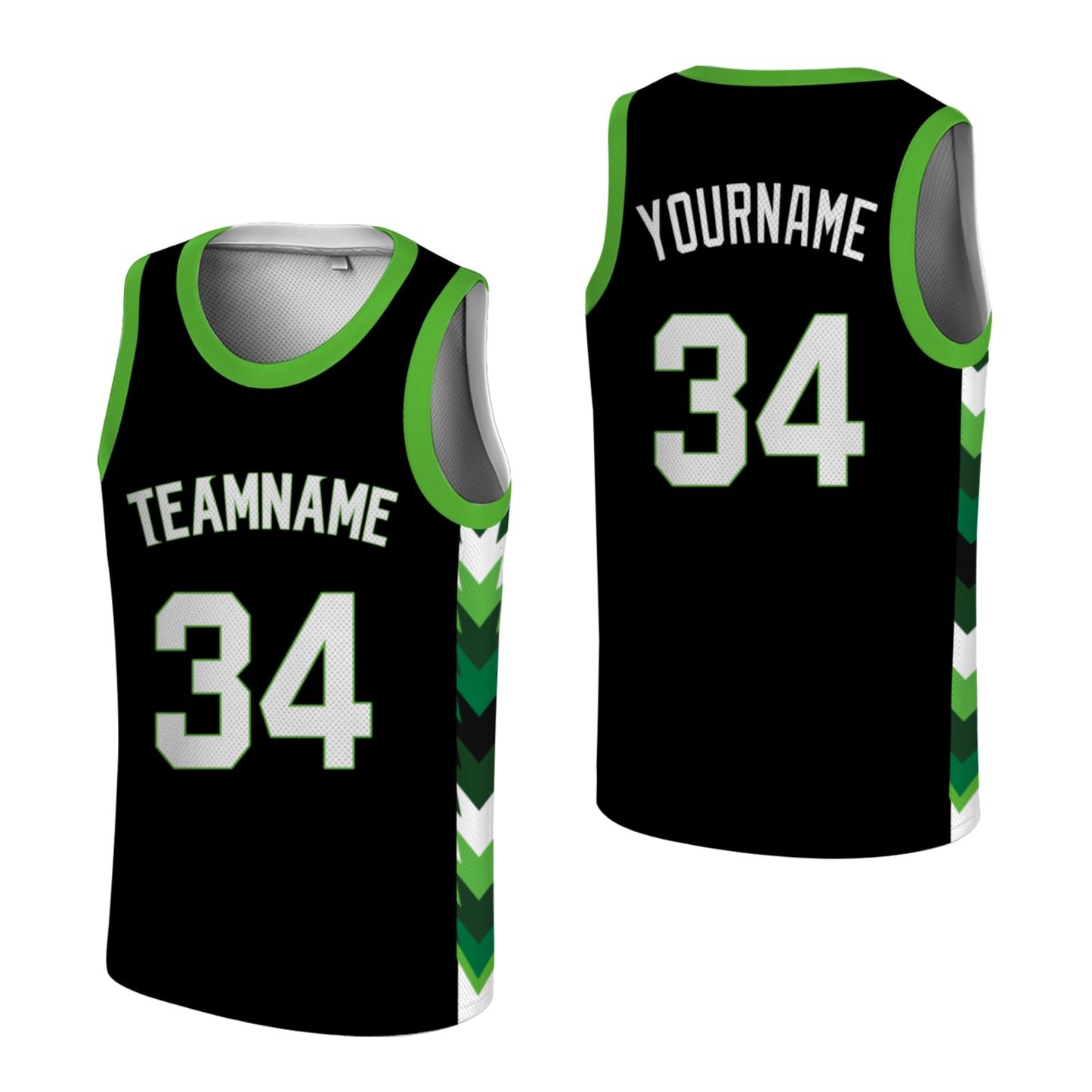 Custom Basketball Jersey - Personalized Black Tank Top with Green Chevron Design - Full Sublimation