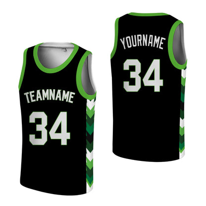 Custom Basketball Jersey - Personalized Black Tank Top with Green Chevron Design - Full Sublimation
