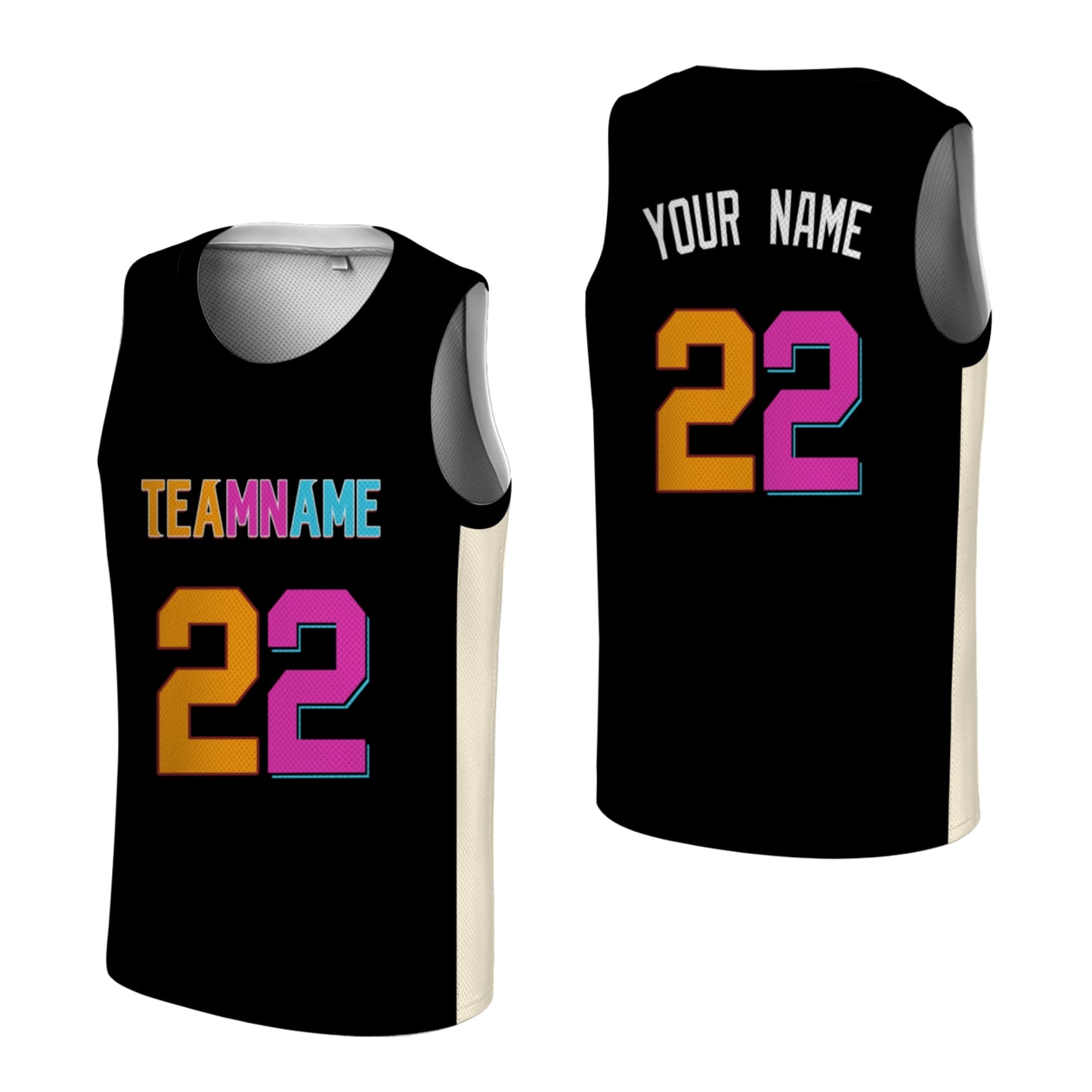 Custom Basketball Jersey - Personalized Black Tank Top with Orange & Pink Graphic - Full Sublimation