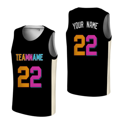 Custom Basketball Jersey - Personalized Black Tank Top with Orange & Pink Graphic - Full Sublimation