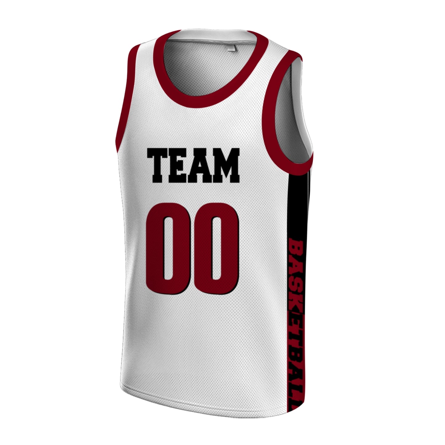 Custom Basketball Jersey - Personalized White Tank Top with Maroon Trim - Full Sublimation