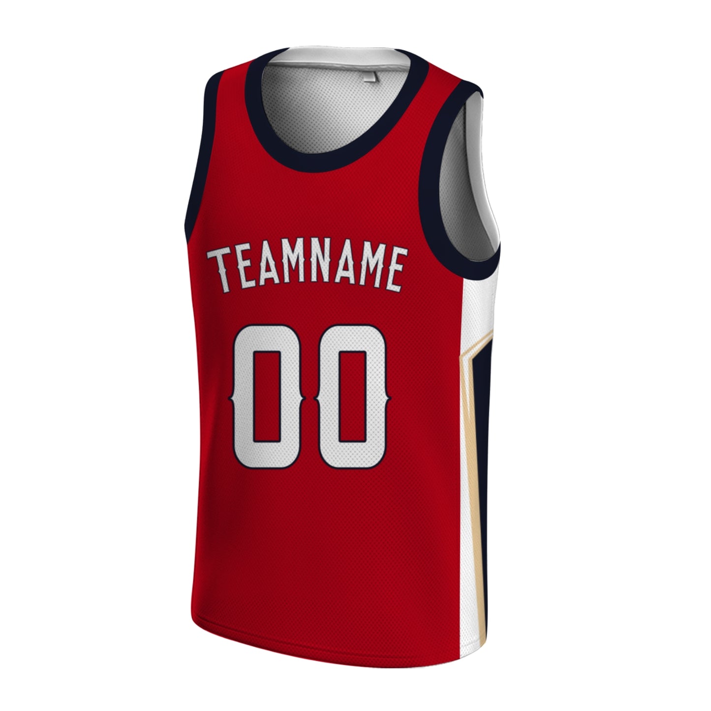Custom Basketball Jersey - Personalized Red Tank Top with Navy & Gold Trim - Full Sublimation