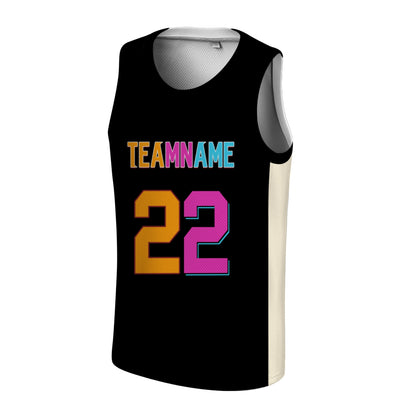 Custom Basketball Jersey - Personalized Black Tank Top with Orange & Pink Graphic - Full Sublimation
