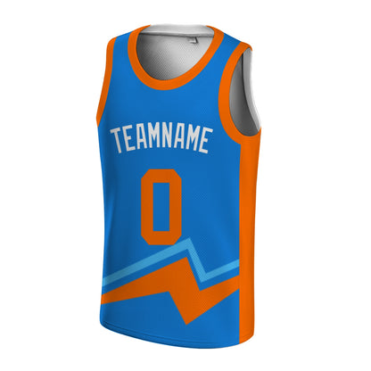 Custom Basketball Jersey - Personalized Blue Tank Top with Orange Bolt Graphic - Full Sublimation