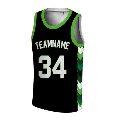 Custom Basketball Jersey - Personalized Black Tank Top with Green Chevron Design - Full Sublimation