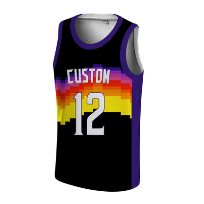 Custom Basketball Jersey - Personalized Pixel Art Sunset Design - Full Sublimation Tank Top