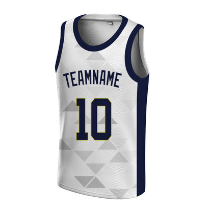 Custom Basketball Jersey - Personalized White Tank Top with Geometric Triangle Pattern - Full Sublimation