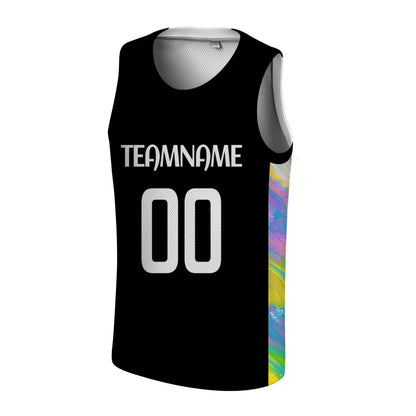 Custom Blue Basketball Jersey - Multi-Stripe Side Panel Design - Professional Team Uniform
