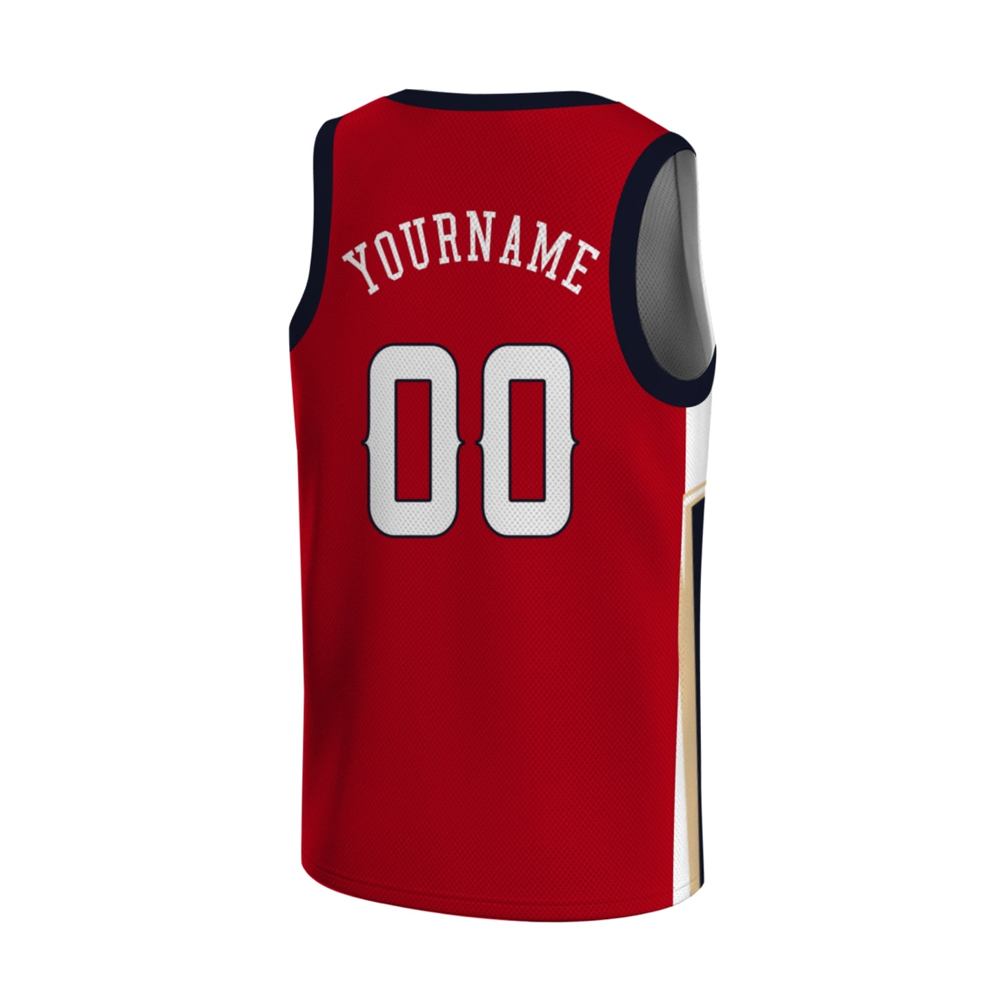 Custom Basketball Jersey - Personalized Red Tank Top with Navy & Gold Trim - Full Sublimation