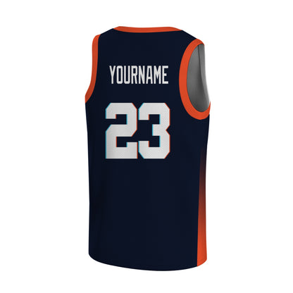 Custom Basketball Jersey - Personalized Navy Blue Tank Top with Orange Gradient - Full Sublimation