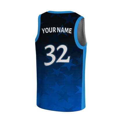 Custom Basketball Jersey - Personalized Blue Gradient Tank Top with Star Print - Full Sublimation