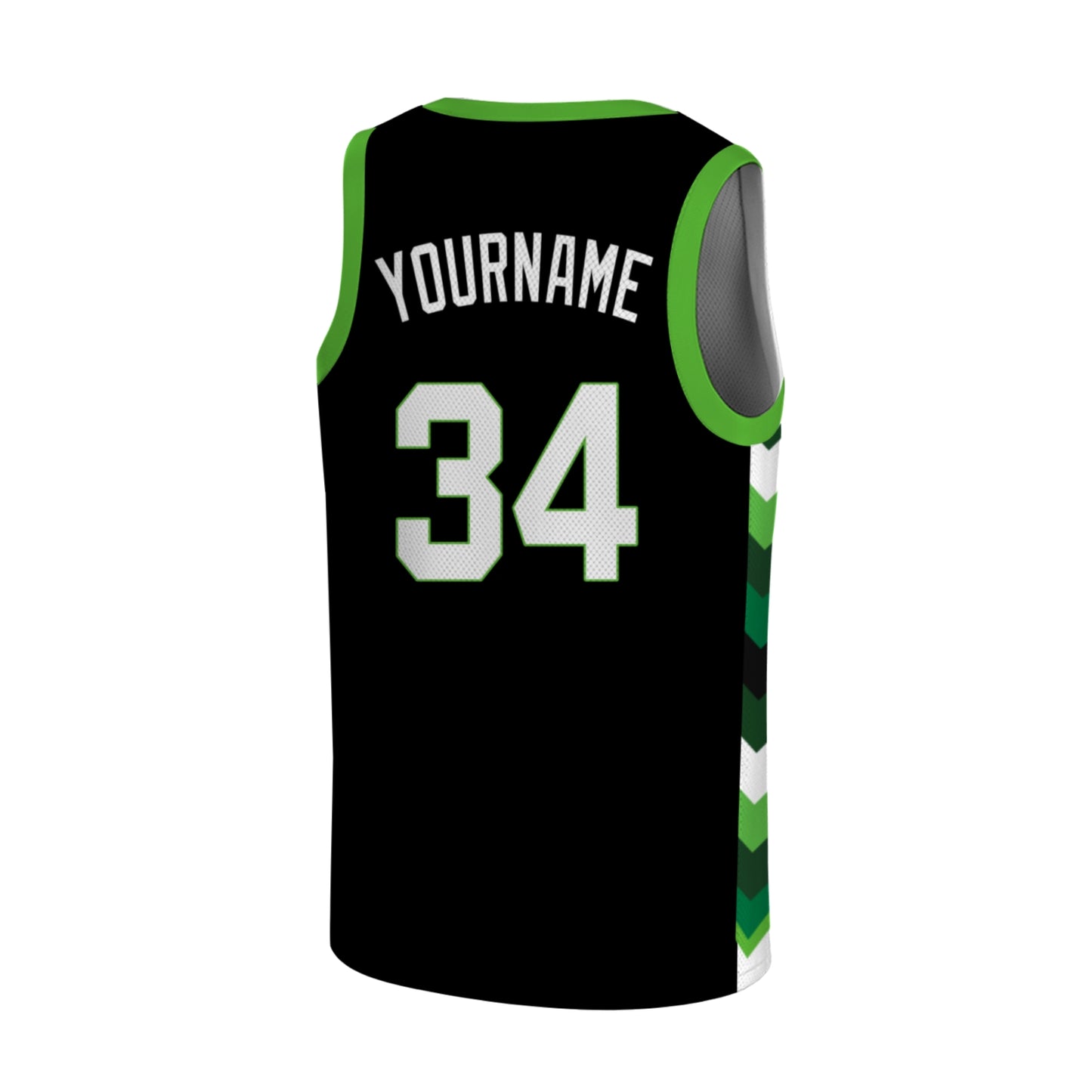 Custom Basketball Jersey - Personalized Black Tank Top with Green Chevron Design - Full Sublimation