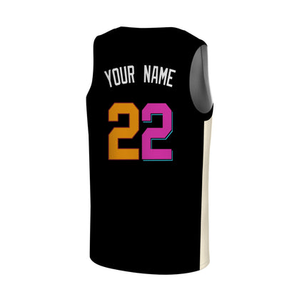 Custom Basketball Jersey - Personalized Black Tank Top with Orange & Pink Graphic - Full Sublimation