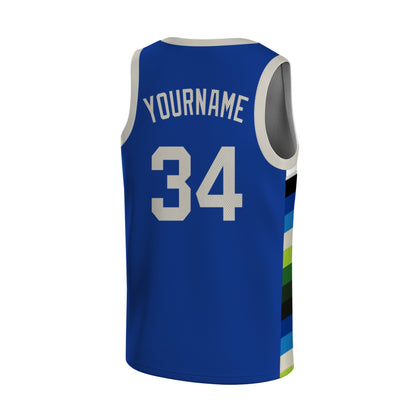 Custom Basketball Jersey - Personalized Black Tank Top with White Geometric Side Panels - Full Sublimation