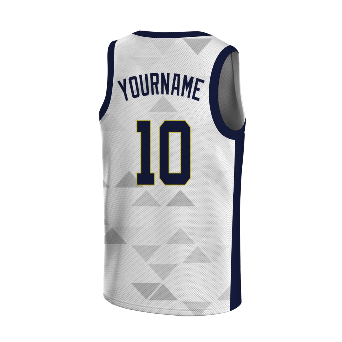 Custom Basketball Jersey - Personalized White Tank Top with Geometric Triangle Pattern - Full Sublimation